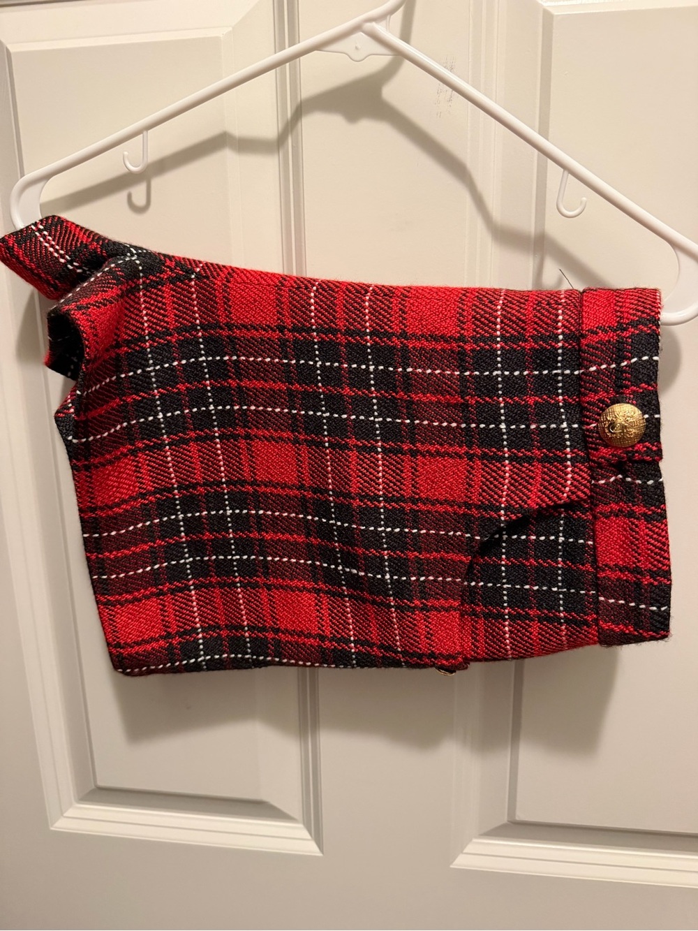 Red Plaid Women’s Shoulder Bag with Gold Button Accent